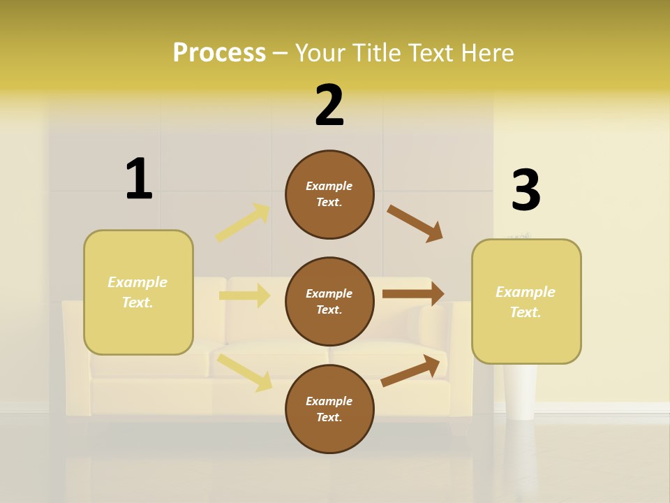 A Living Room With A Yellow Couch And A Potted Plant PowerPoint Template