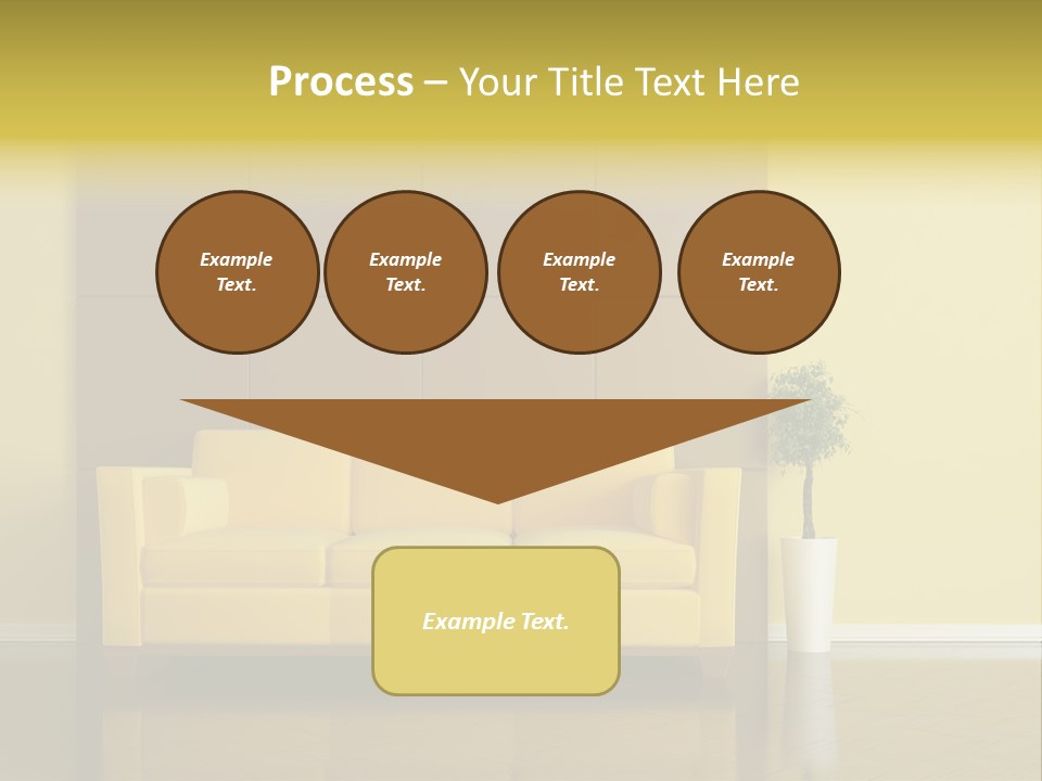 A Living Room With A Yellow Couch And A Potted Plant PowerPoint Template