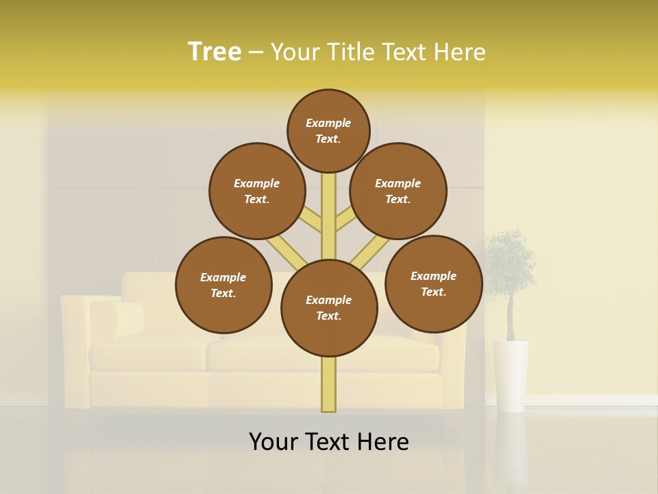 A Living Room With A Yellow Couch And A Potted Plant PowerPoint Template