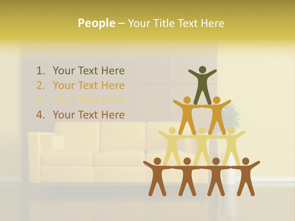 A Living Room With A Yellow Couch And A Potted Plant PowerPoint Template