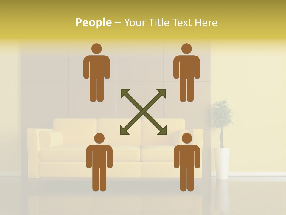 A Living Room With A Yellow Couch And A Potted Plant PowerPoint Template