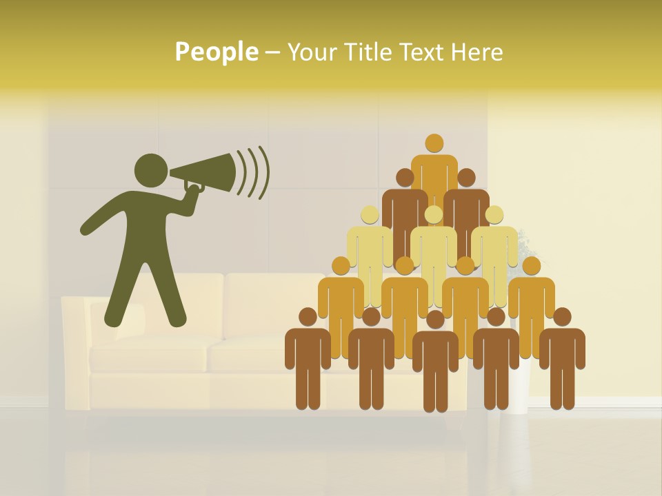 A Living Room With A Yellow Couch And A Potted Plant PowerPoint Template