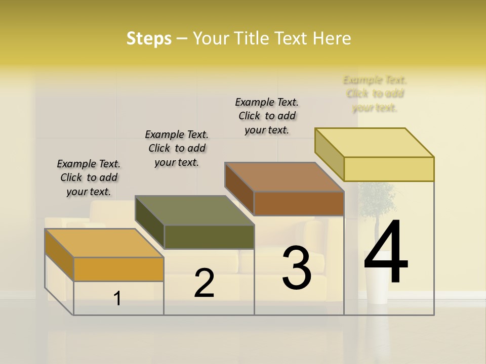 A Living Room With A Yellow Couch And A Potted Plant PowerPoint Template