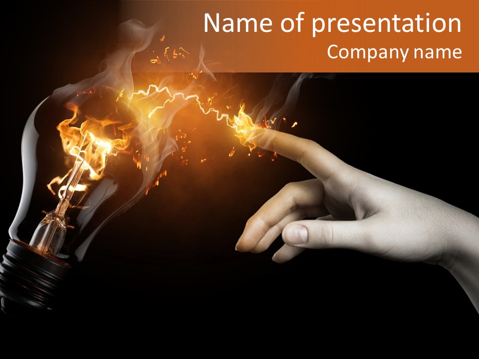 A Person Pointing At A Light Bulb With Fire Coming Out Of It PowerPoint Template