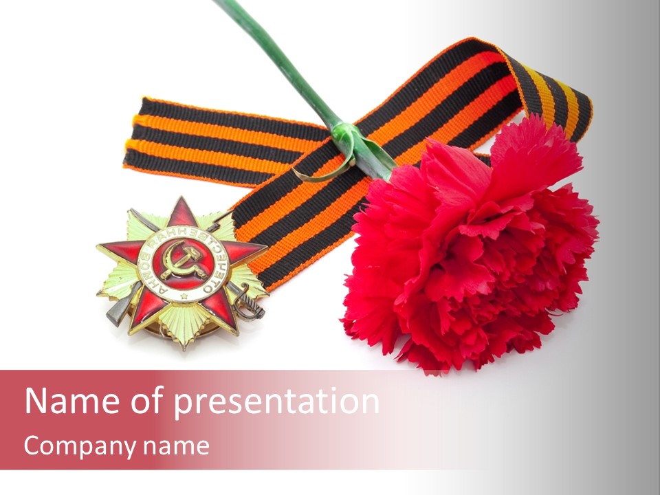 A Red Flower And A Medal On A White Background PowerPoint Template