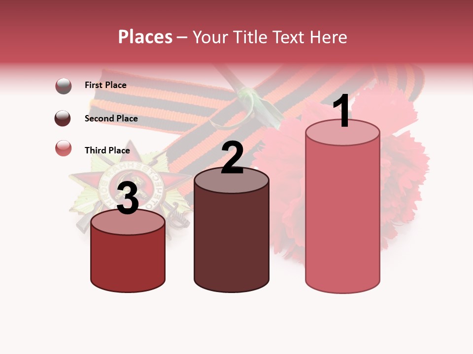 A Red Flower And A Medal On A White Background PowerPoint Template