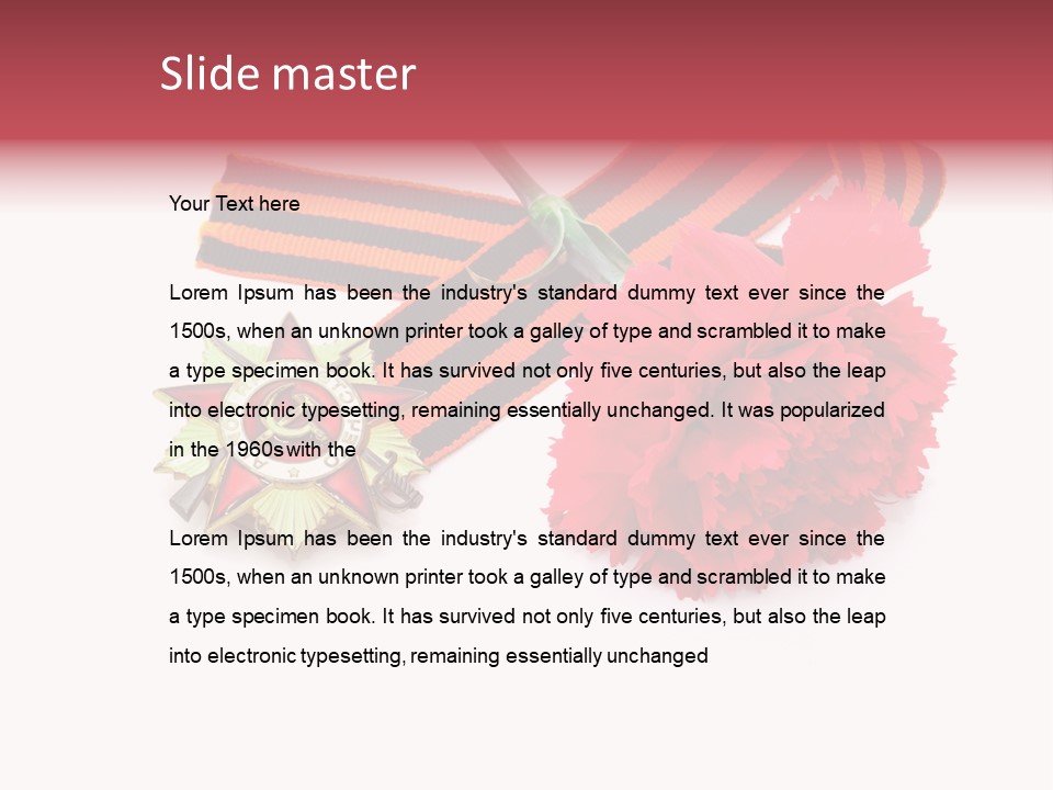 A Red Flower And A Medal On A White Background PowerPoint Template