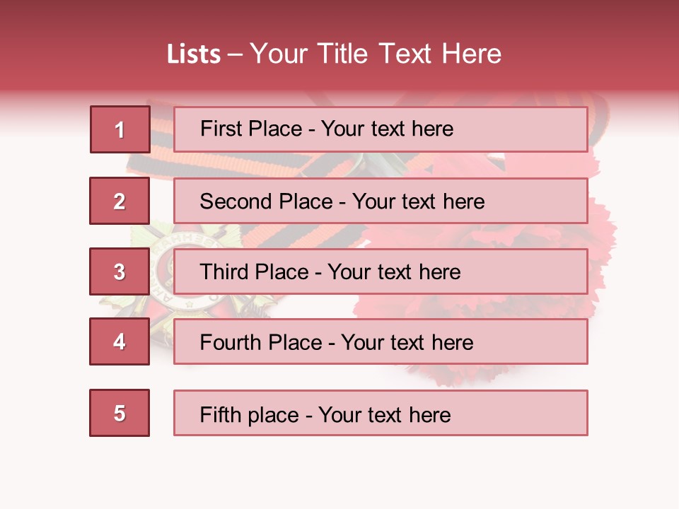 A Red Flower And A Medal On A White Background PowerPoint Template