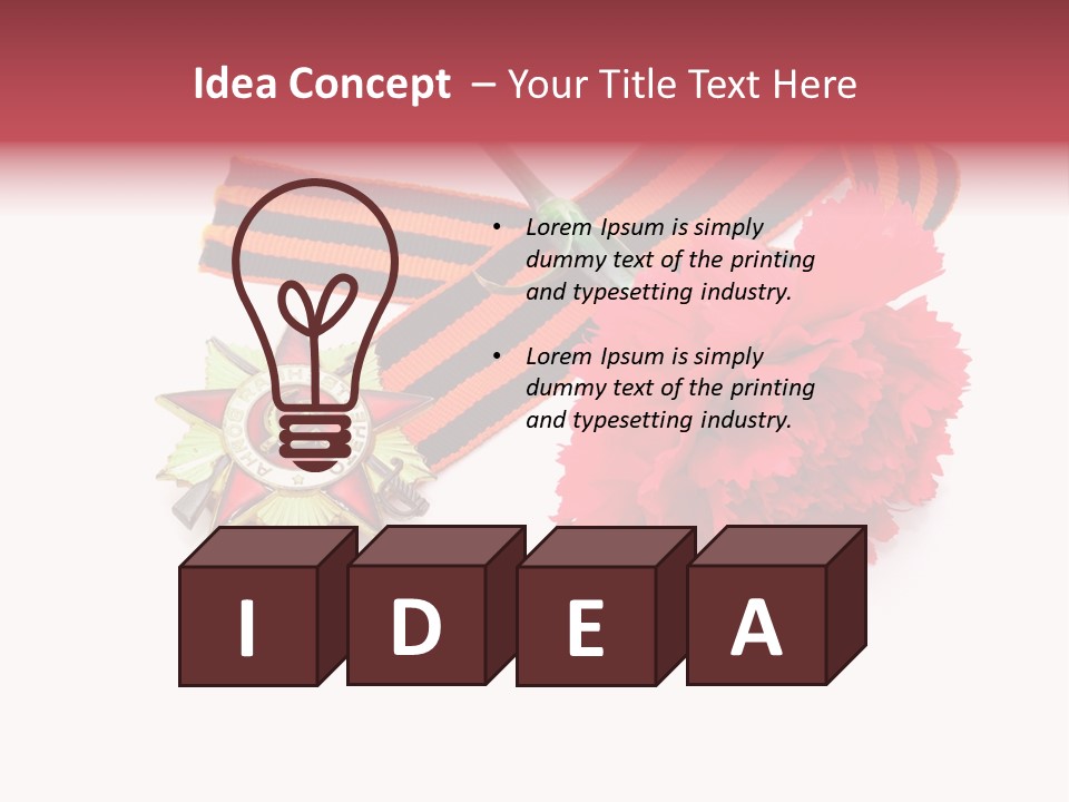 A Red Flower And A Medal On A White Background PowerPoint Template