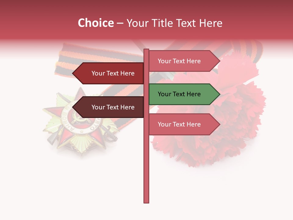 A Red Flower And A Medal On A White Background PowerPoint Template