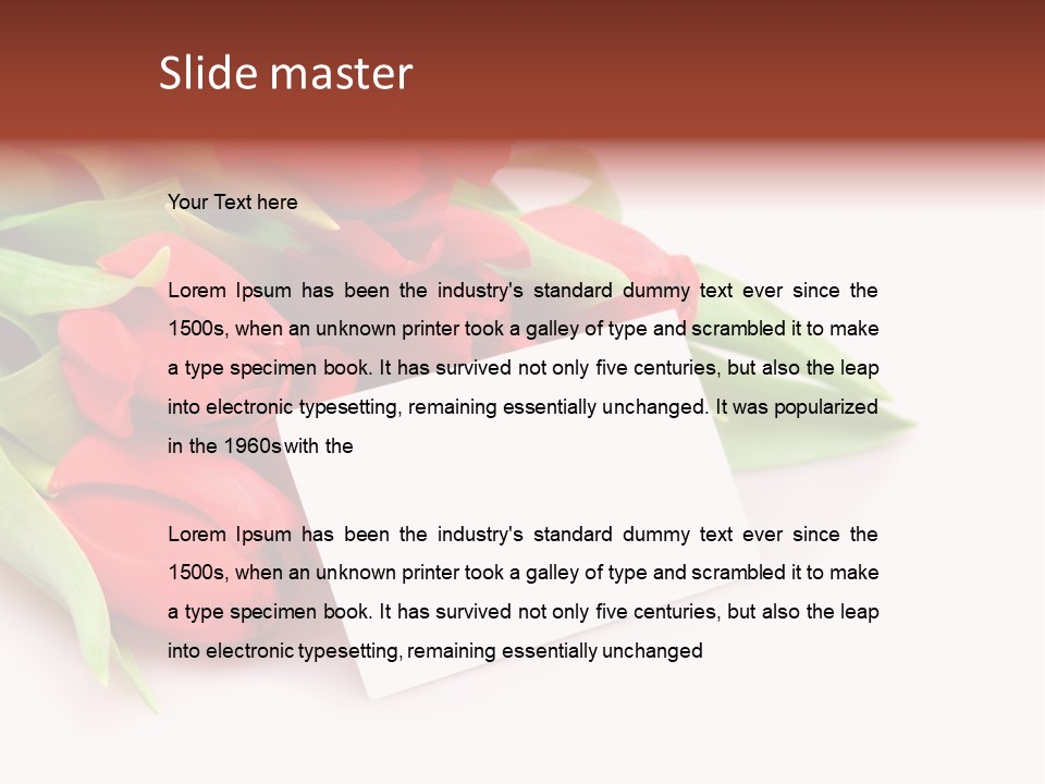 A Bunch Of Red Tulips With A White Card PowerPoint Template