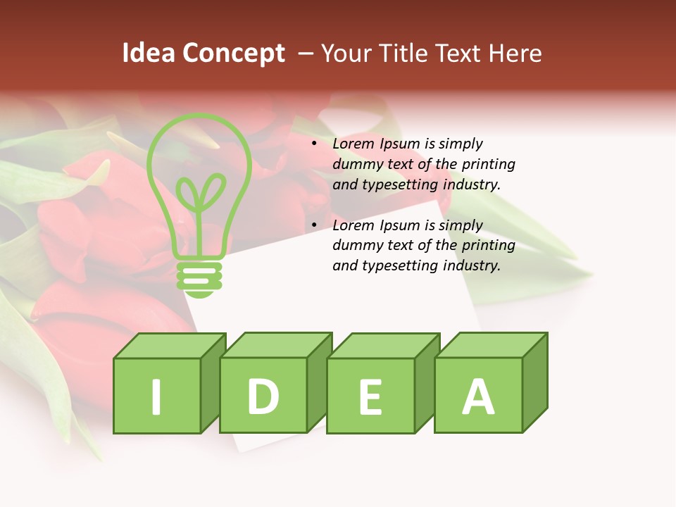 A Bunch Of Red Tulips With A White Card PowerPoint Template