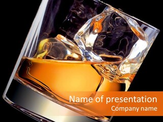 A Glass Of Whiskey With Ice On A Black Background PowerPoint Template