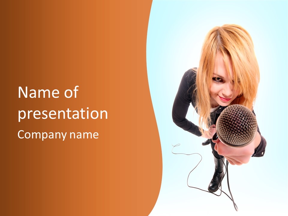 A Woman Holding A Microphone In Her Hand PowerPoint Template