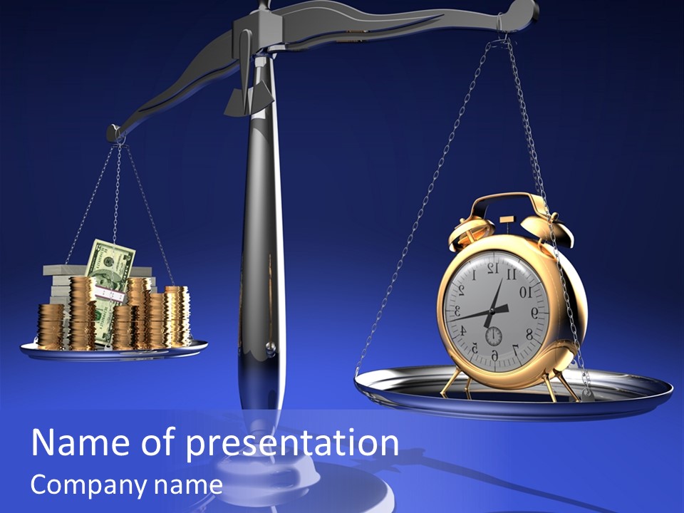 A Scale With A Clock And Money On It PowerPoint Template