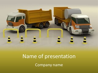 A Group Of Dump Trucks Parked Next To Each Other PowerPoint Template