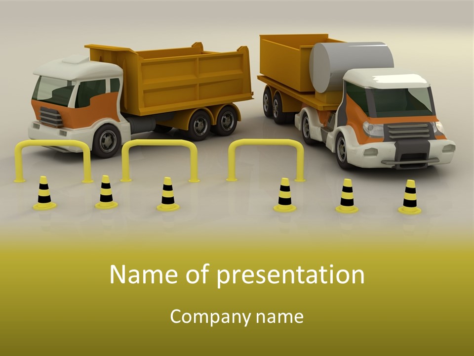 A Group Of Dump Trucks Parked Next To Each Other PowerPoint Template