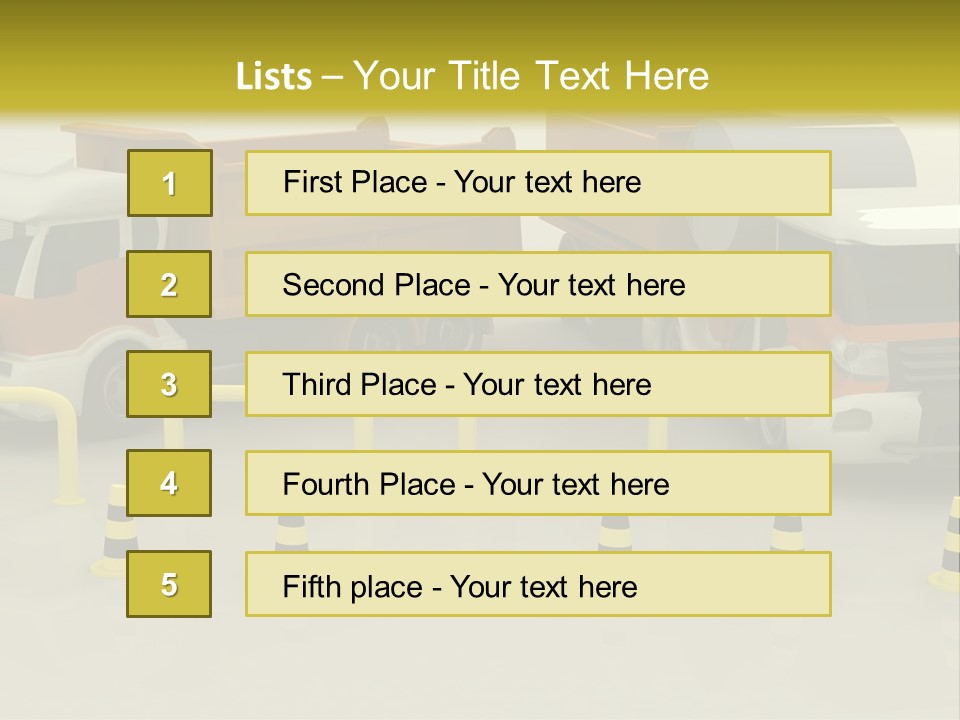 A Group Of Dump Trucks Parked Next To Each Other PowerPoint Template