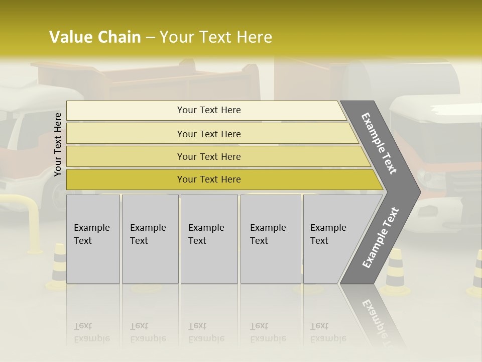 A Group Of Dump Trucks Parked Next To Each Other PowerPoint Template