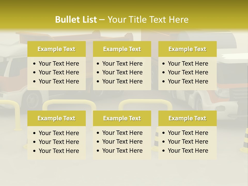 A Group Of Dump Trucks Parked Next To Each Other PowerPoint Template