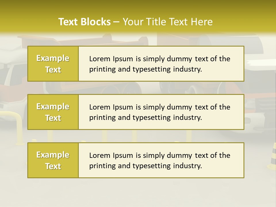 A Group Of Dump Trucks Parked Next To Each Other PowerPoint Template