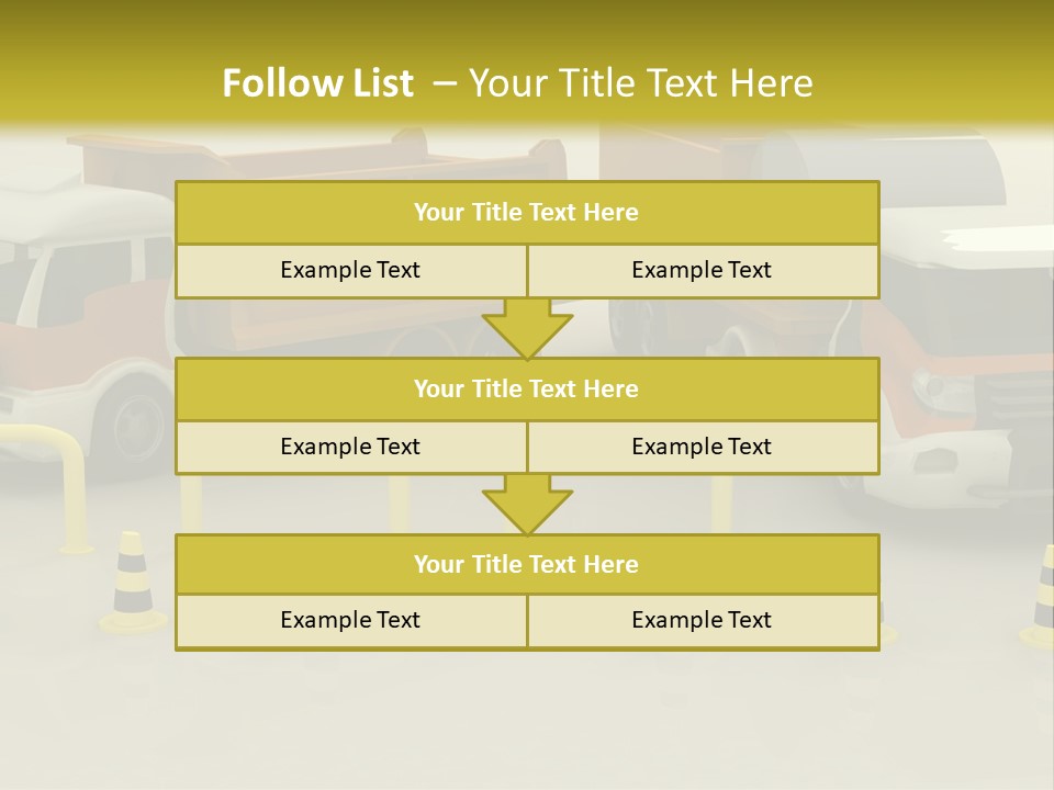 A Group Of Dump Trucks Parked Next To Each Other PowerPoint Template