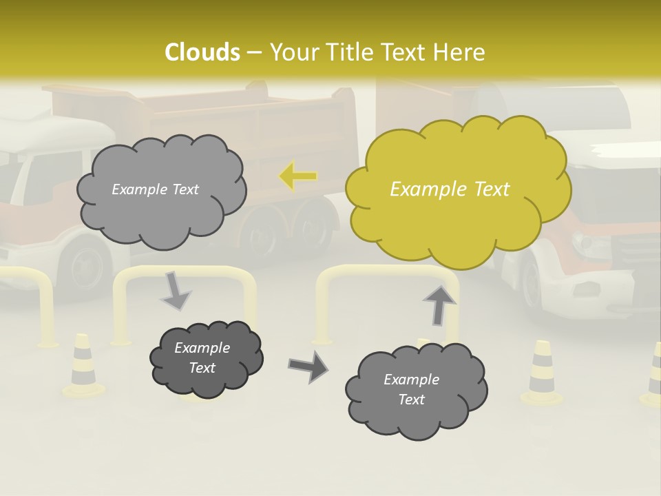 A Group Of Dump Trucks Parked Next To Each Other PowerPoint Template