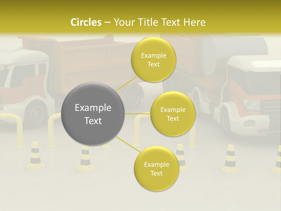 A Group Of Dump Trucks Parked Next To Each Other PowerPoint Template