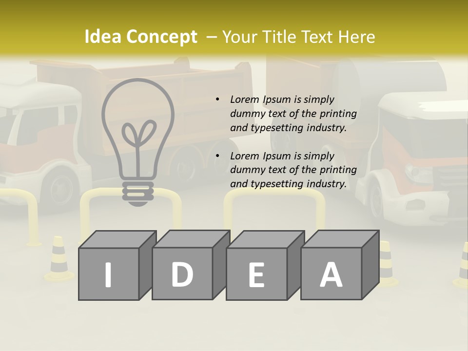 A Group Of Dump Trucks Parked Next To Each Other PowerPoint Template