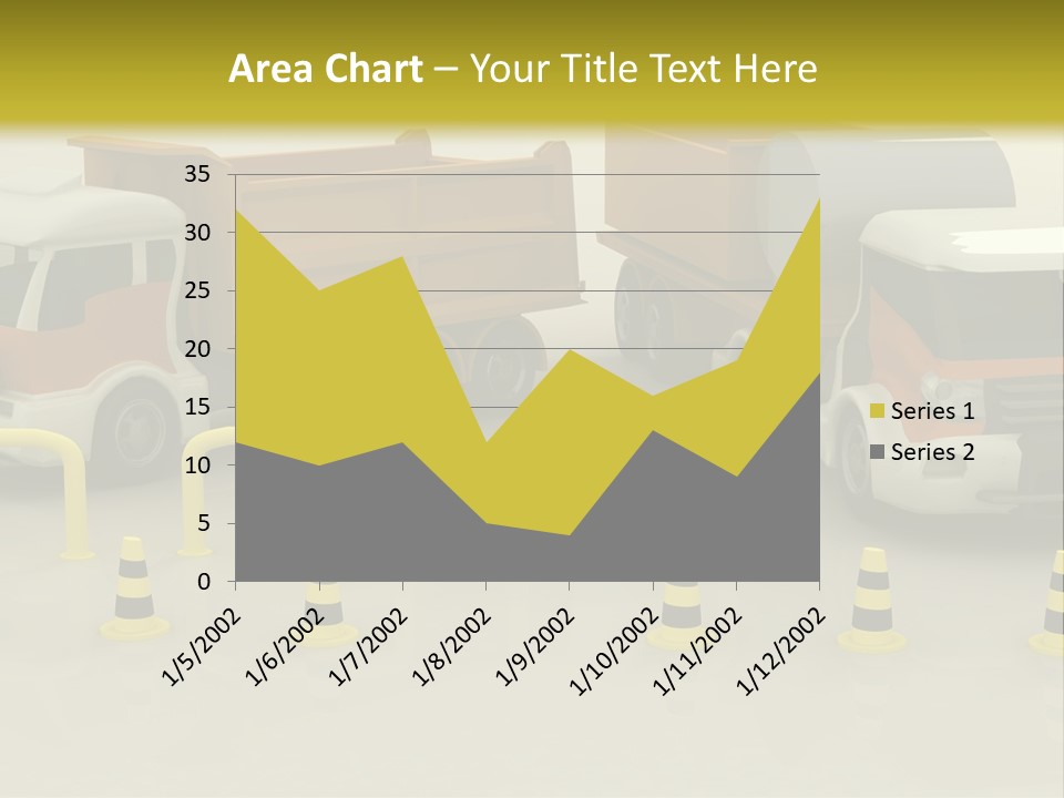 A Group Of Dump Trucks Parked Next To Each Other PowerPoint Template