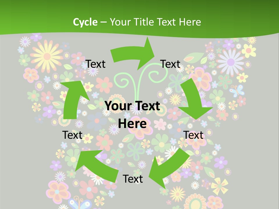 A Colorful Butterfly Made Up Of Flowers On A Black Background PowerPoint Template