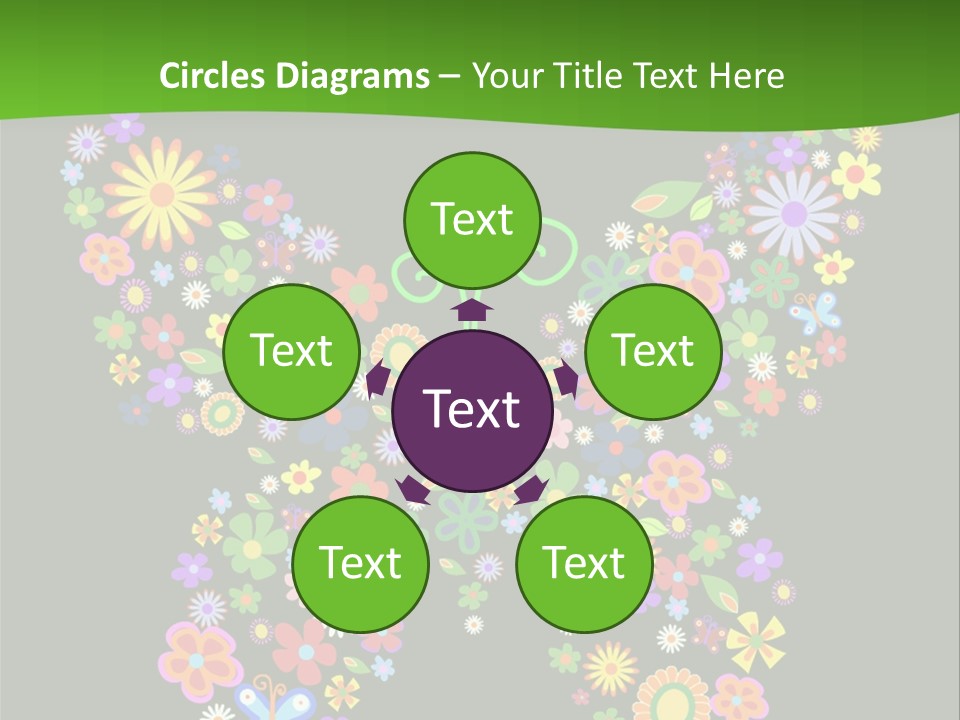 A Colorful Butterfly Made Up Of Flowers On A Black Background PowerPoint Template