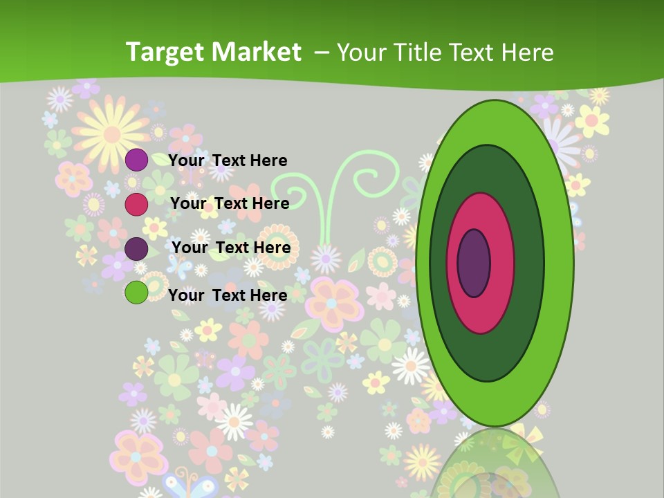 A Colorful Butterfly Made Up Of Flowers On A Black Background PowerPoint Template