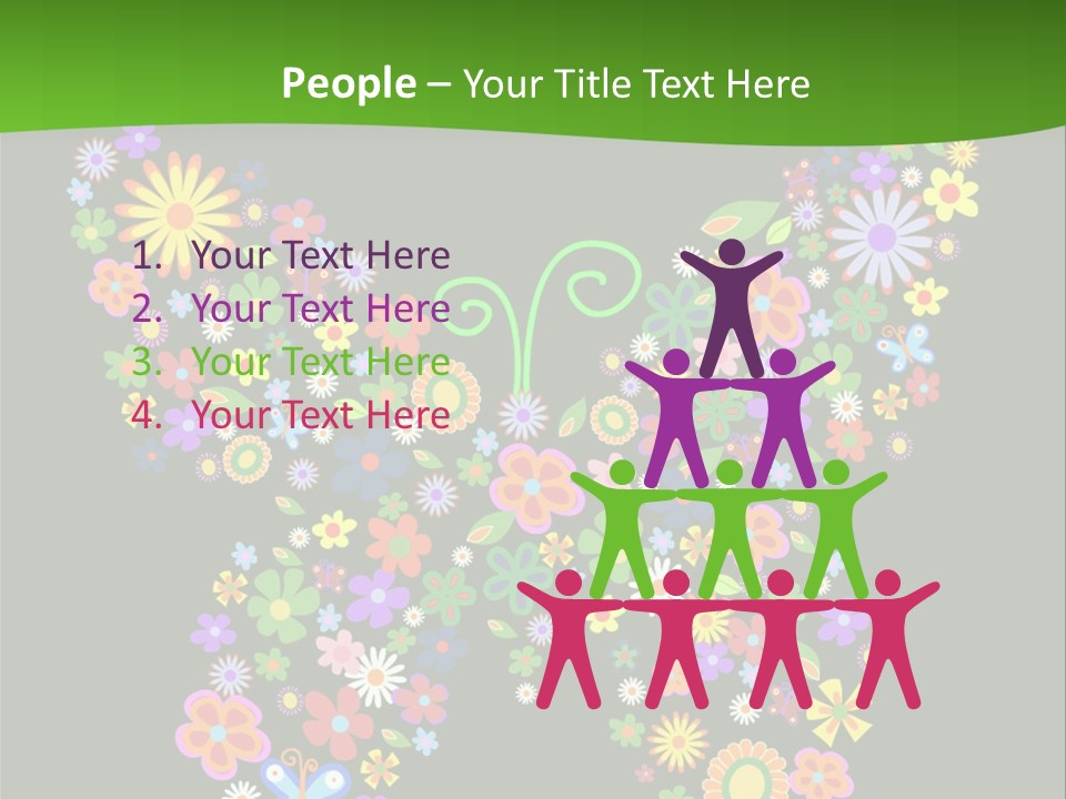 A Colorful Butterfly Made Up Of Flowers On A Black Background PowerPoint Template