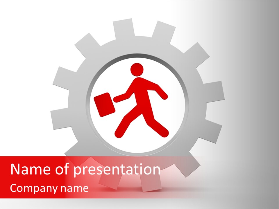 A Man Running Through A Gear Wheel With The Word Name Of Presentation On It PowerPoint Template