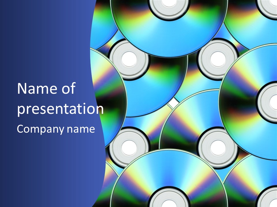 A Group Of Cds On A Blue Background PowerPoint Template