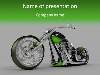 A Green And Black Motorcycle On A Gray Background PowerPoint Template
