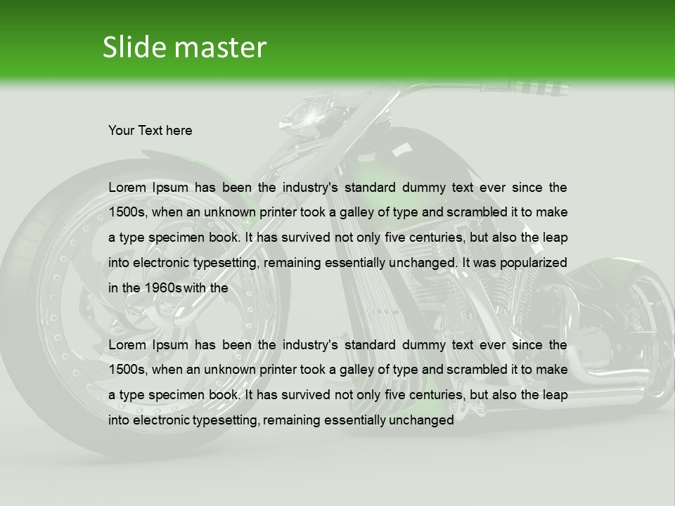A Green And Black Motorcycle On A Gray Background PowerPoint Template