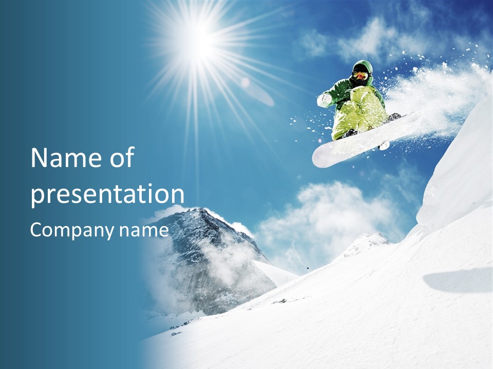A Snowboarder In The Air On A Sunny Day PowerPoint Template