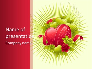 A Red Heart With Green Leaves On A Yellow And Red Background PowerPoint Template
