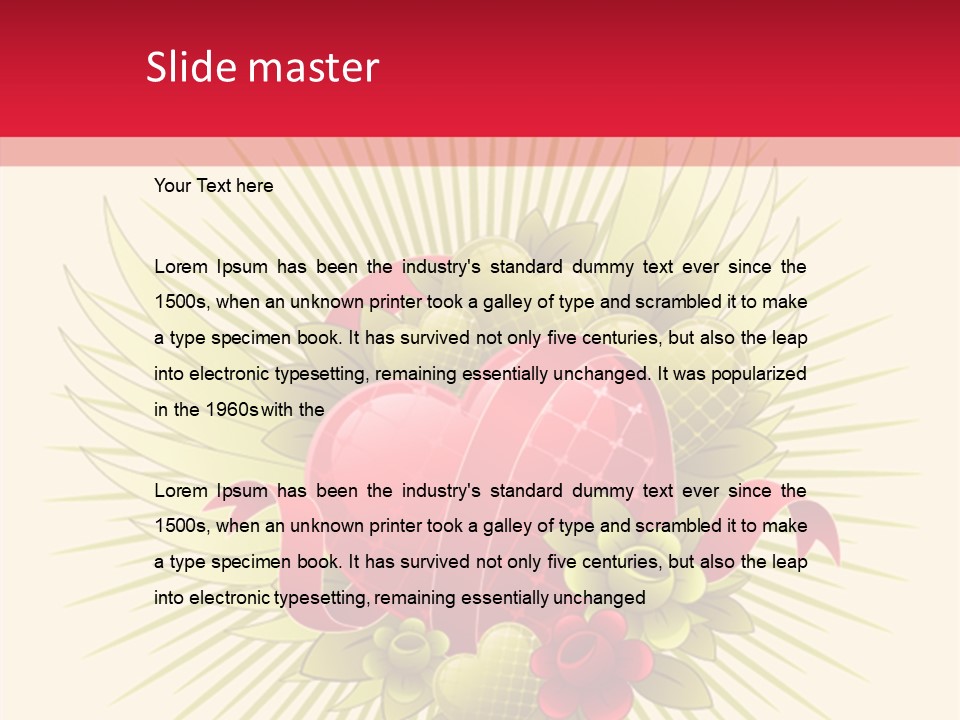 A Red Heart With Green Leaves On A Yellow And Red Background PowerPoint Template