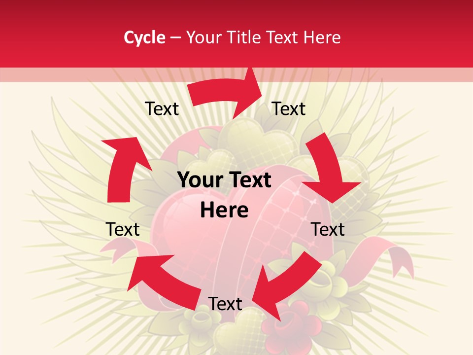 A Red Heart With Green Leaves On A Yellow And Red Background PowerPoint Template