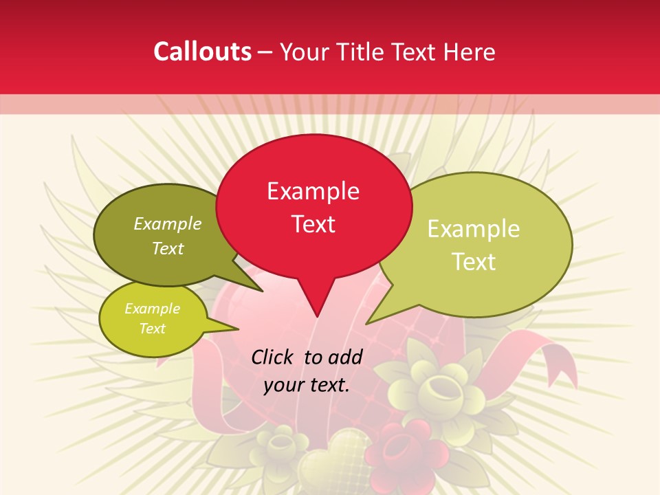 A Red Heart With Green Leaves On A Yellow And Red Background PowerPoint Template