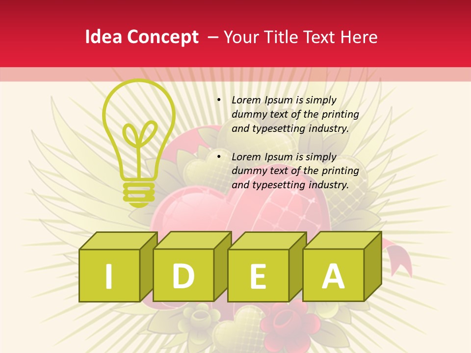 A Red Heart With Green Leaves On A Yellow And Red Background PowerPoint Template