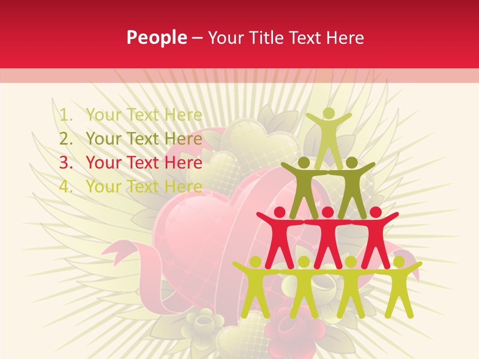 A Red Heart With Green Leaves On A Yellow And Red Background PowerPoint Template