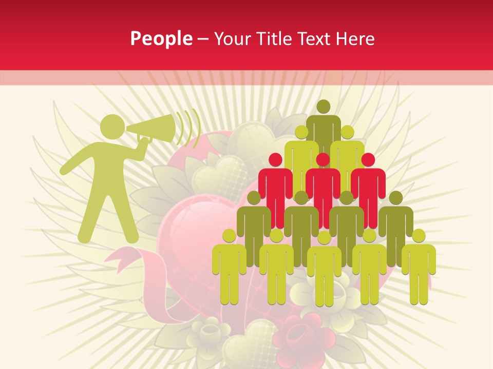 A Red Heart With Green Leaves On A Yellow And Red Background PowerPoint Template