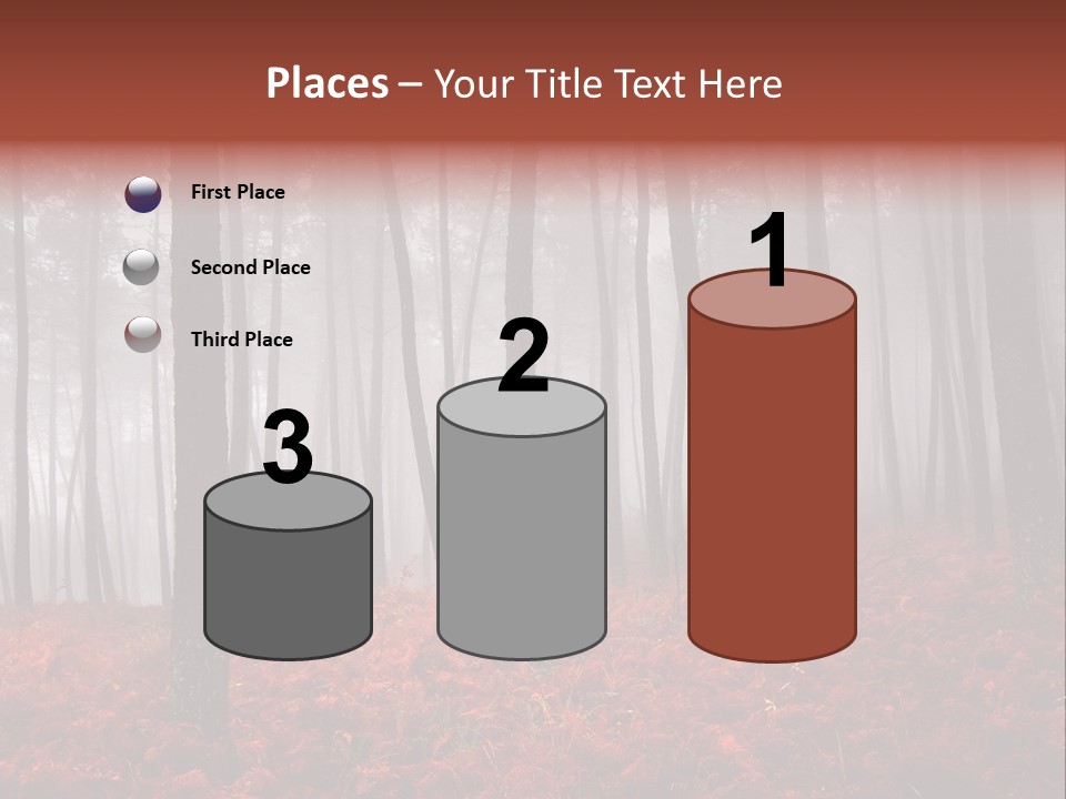 A Foggy Forest With Red Leaves On The Ground PowerPoint Template