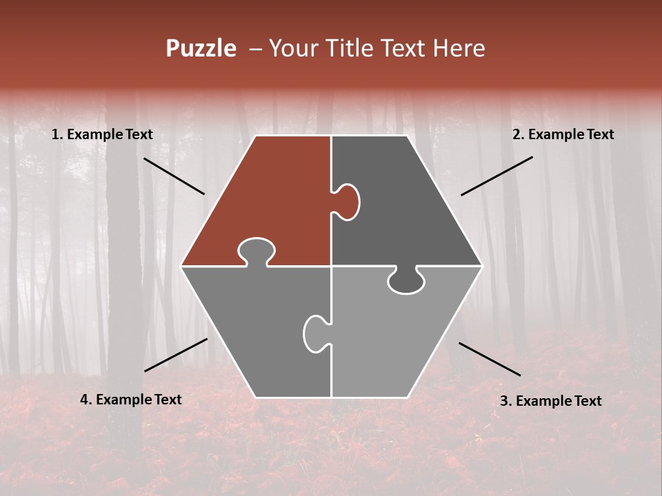 A Foggy Forest With Red Leaves On The Ground PowerPoint Template