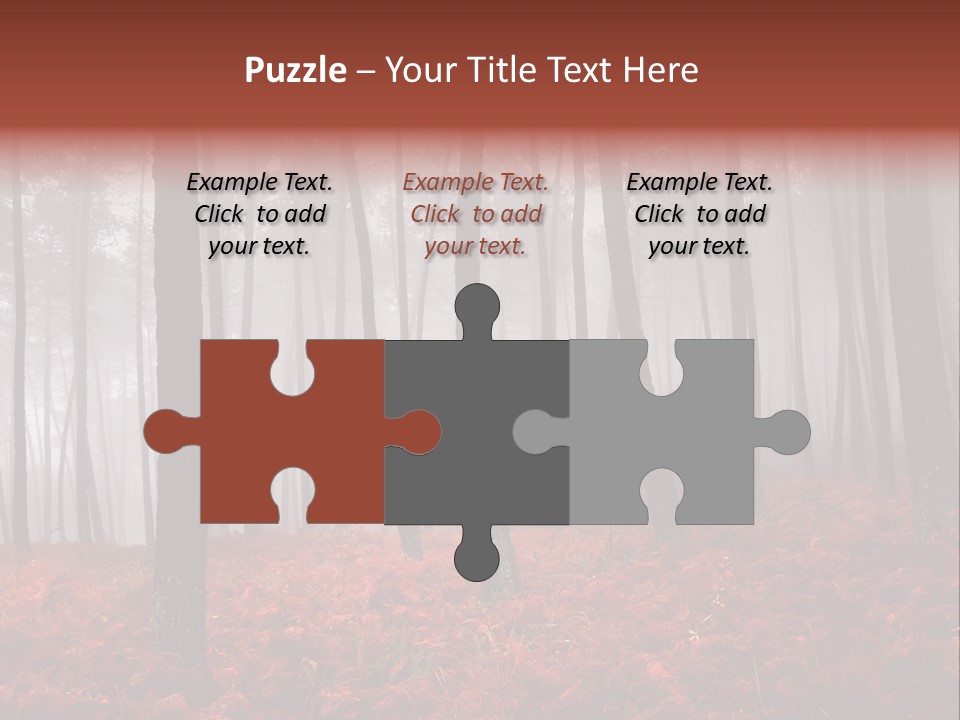 A Foggy Forest With Red Leaves On The Ground PowerPoint Template