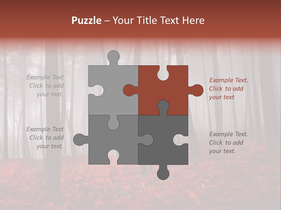 A Foggy Forest With Red Leaves On The Ground PowerPoint Template